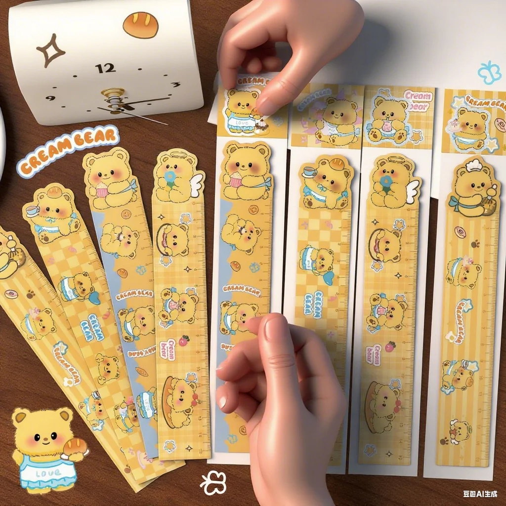 

1Pcs/4pcs/10pcs random cartoon milk yellow bear magnetic bookmark ruler creative bendable painting ruler stationery ruler