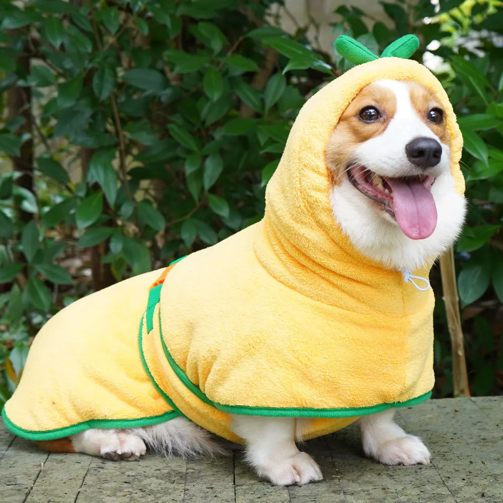 Bathrobe for Dogs Super Absorbent Fast Drying Hooded Cute Pet Bathrobe Towel for Cats Dogs Adjustable Microfiber Coat Corgi Pugs