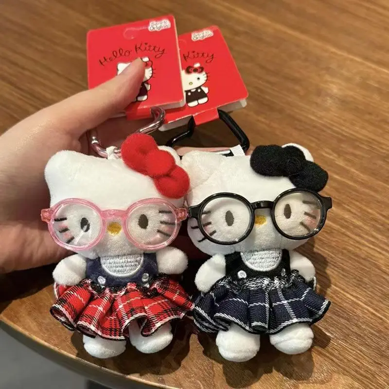 Sanrio hello kitty periférico boneca chaveiro bonito moda óculos de sol kt gato chaveiro mochila brinquedo de pelúcia chaveiro presentes de aniversário