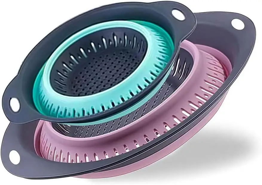 

Collapsible Colander Set, Square Round Triangles Silicone Kitchen Strainer Perfect for Draining Pasta Vegetable fruit 2 PCS (Gre