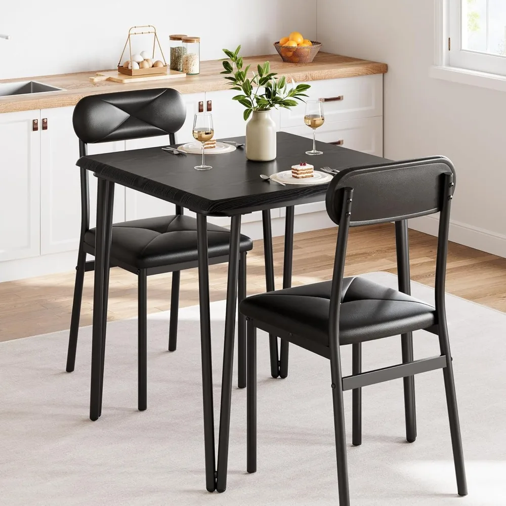 Dining Table Set of 2, Kitchen Table with Upholstered Chairs Dinning Table Set for Kitchen & Dining Room, Compact Dining Set