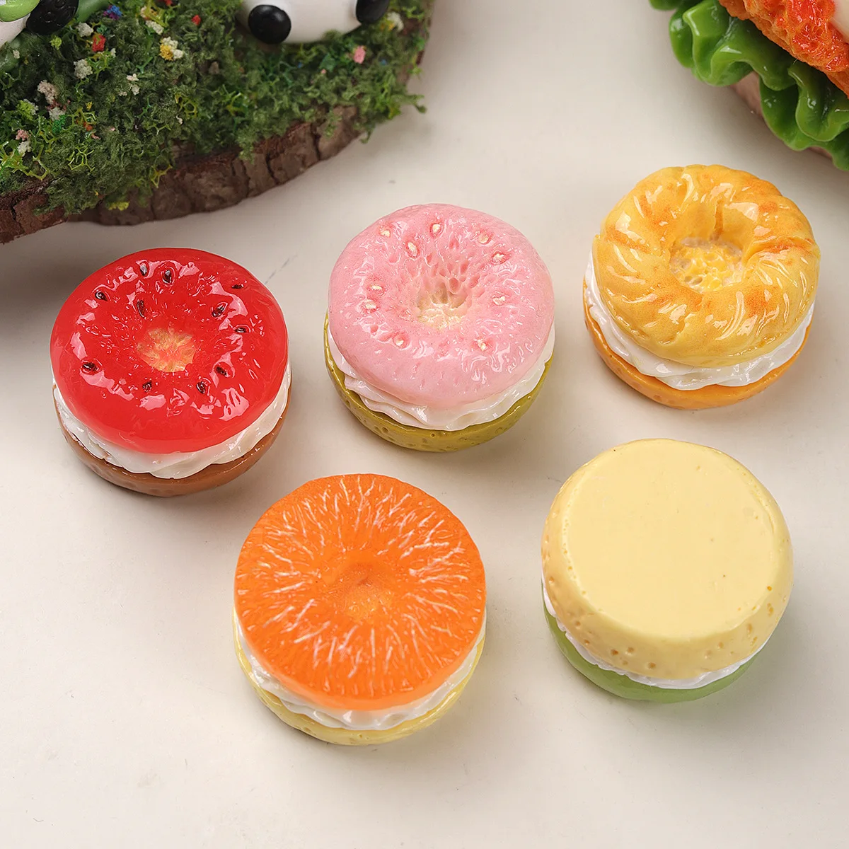Mini Fruit Donut Orange Cake Model Dessert Baking Miniature Kitchen Scene Accessory DIY Resin Craft Decoration Desktop Ornament
