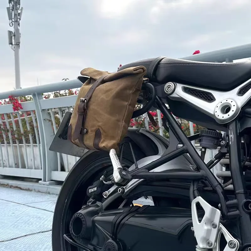 

waterproof motorcycle bag vintage oil wax canvas crossbody bag waterproof can storage small electric car front head tool bag