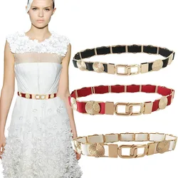 Luxury Metal Patchwork Women Elastic Waist Belt Metal Round Buckle Decoration Coat Sweater Fashion Dress Waist Chain Waist Seal