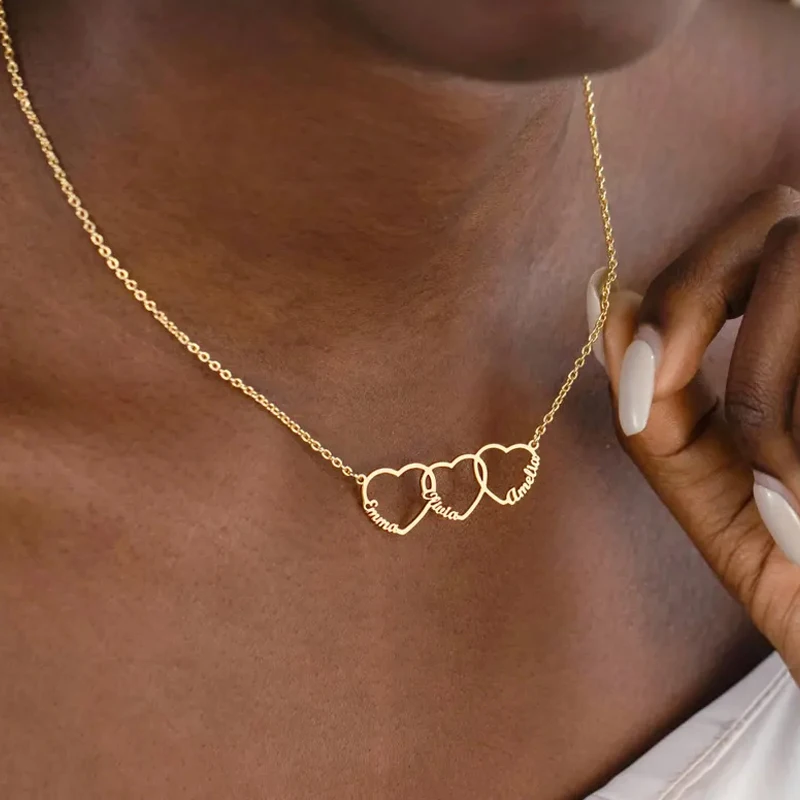 

Customized Double Name Hip Hop Name Necklace Double Layer Welding Name Necklace Heart Butterfly Pendant Cuban Chain Jewelry Gift