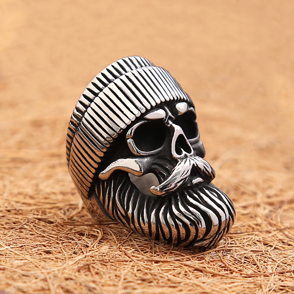 Vintage Großen Bart Tragen Hut Schädel Ringe Mode Punk Edelstahl Ring Für Männer Jungen Kreative Party Jewerly Geschenke Dropshipping