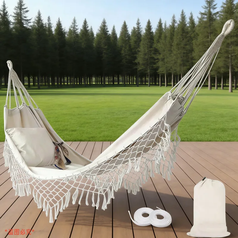 200X100cm Tassel Canvas Hammock Large Widened INS Style Outdoor Camping Courtyard Swing Bed Indoor Home Relax Furniture Wholesal