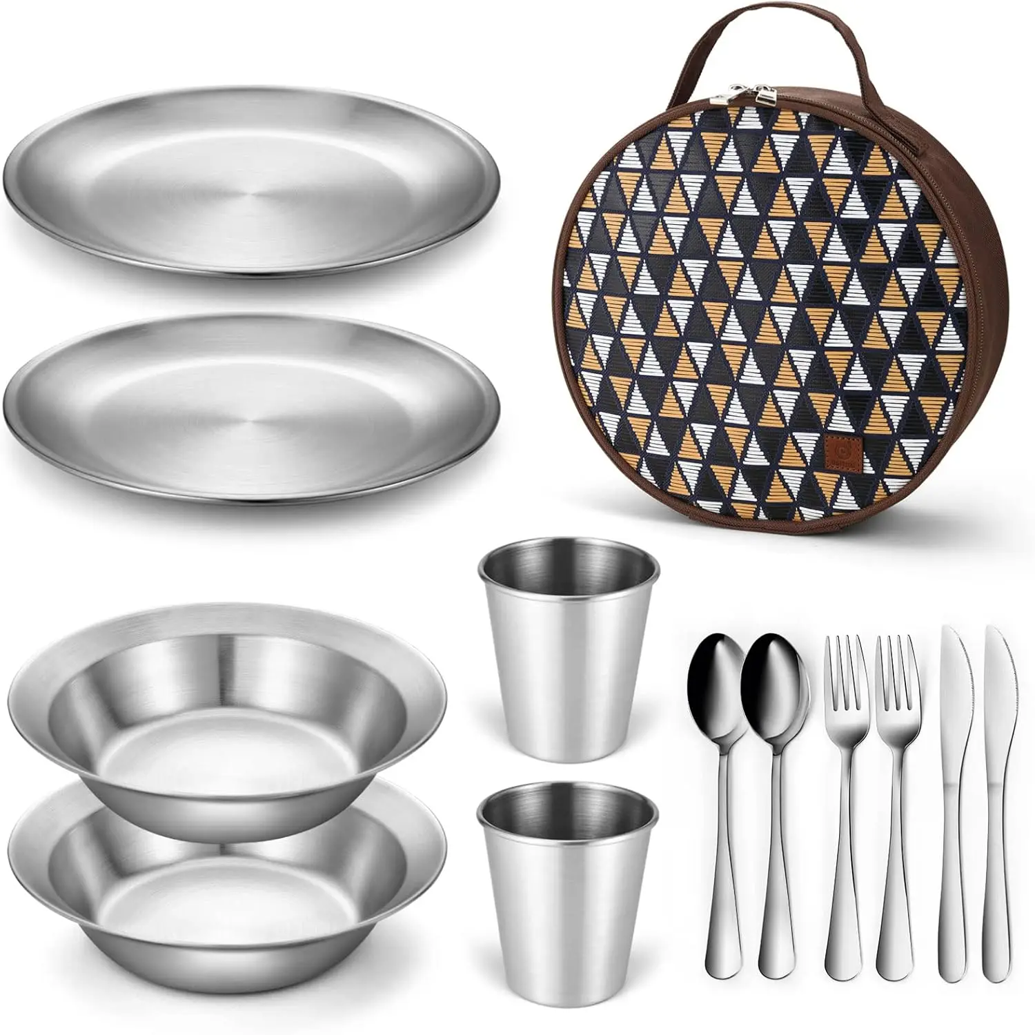 

Stainless Steel Camping Mess Kit for Family & Person, Cooking Tableware Utensils with Plates Bowls Forks Spoons Knives &