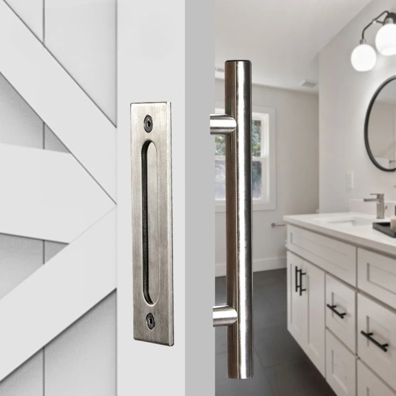 

Sliding Barn Door Handle Heavy-Duty Stainless Steel Round Tube Silver American Style for Interior Wood Glass Doors