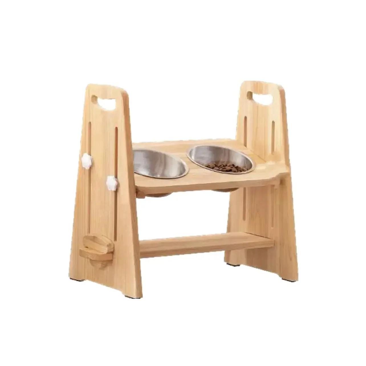 Cat Bowl Dog Bowl Wood Materials Pet Feeder Adjustable Two-bowl Safe Durable Contracted Cervical Protective Pet Supplies