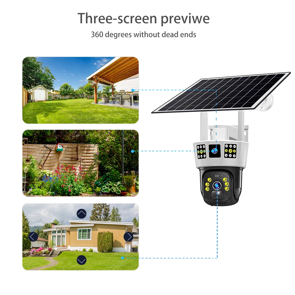 Solar CCTV Camera 12MP Full HD 50M IR Night Vision PIR Sensor 8000mAh Rechargeable