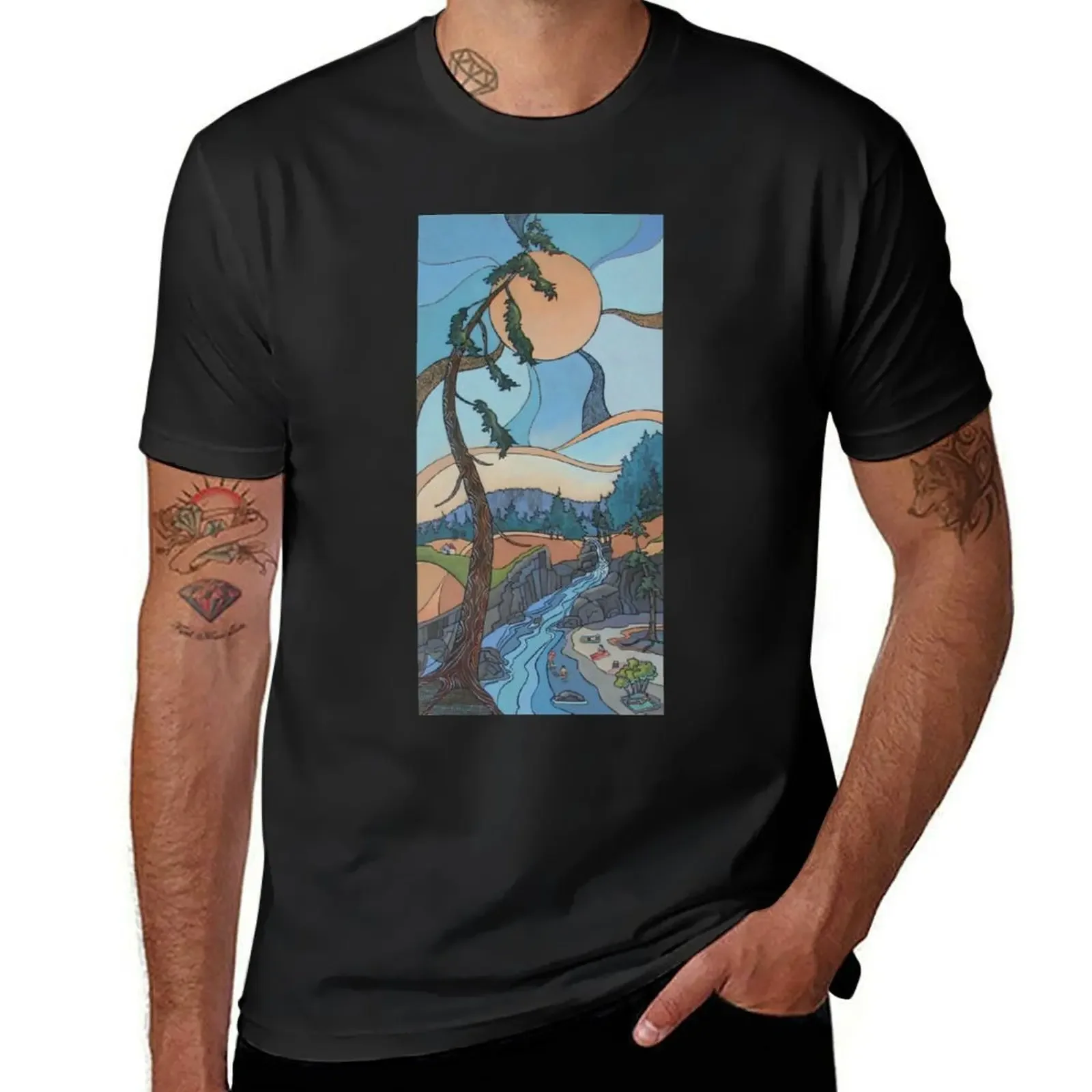 Art Nouveau/ Folk Fusion Summer at the River T-Shirt plain designer shirts mens cotton t shirts