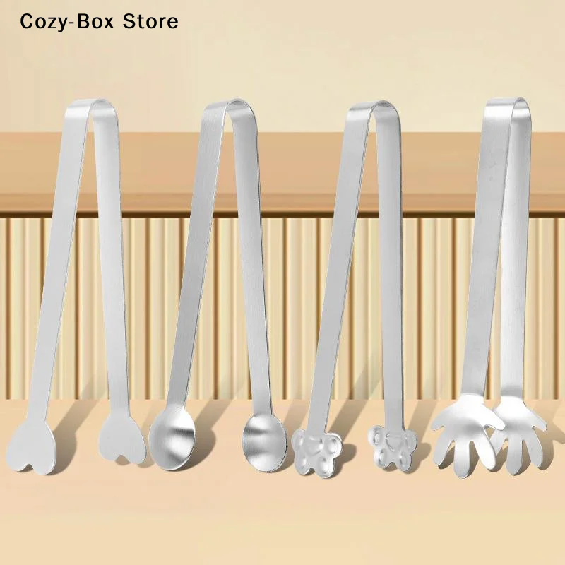  Stainless Steel Mini Food Clips Sugar Cube Ice Tweezers Handy Dessert Tongs for Bar Coffee Tea Party Home Kitchen