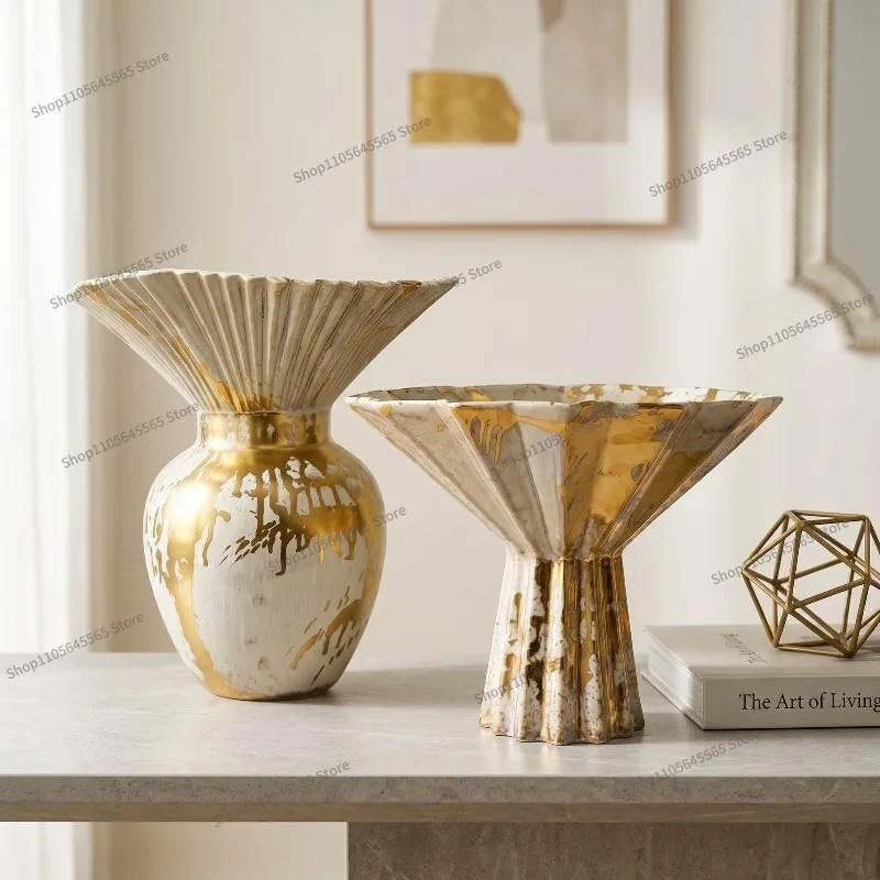 For handmade ceramic gold rhombus vase home decoration ornament modern simple living room flower arrangement