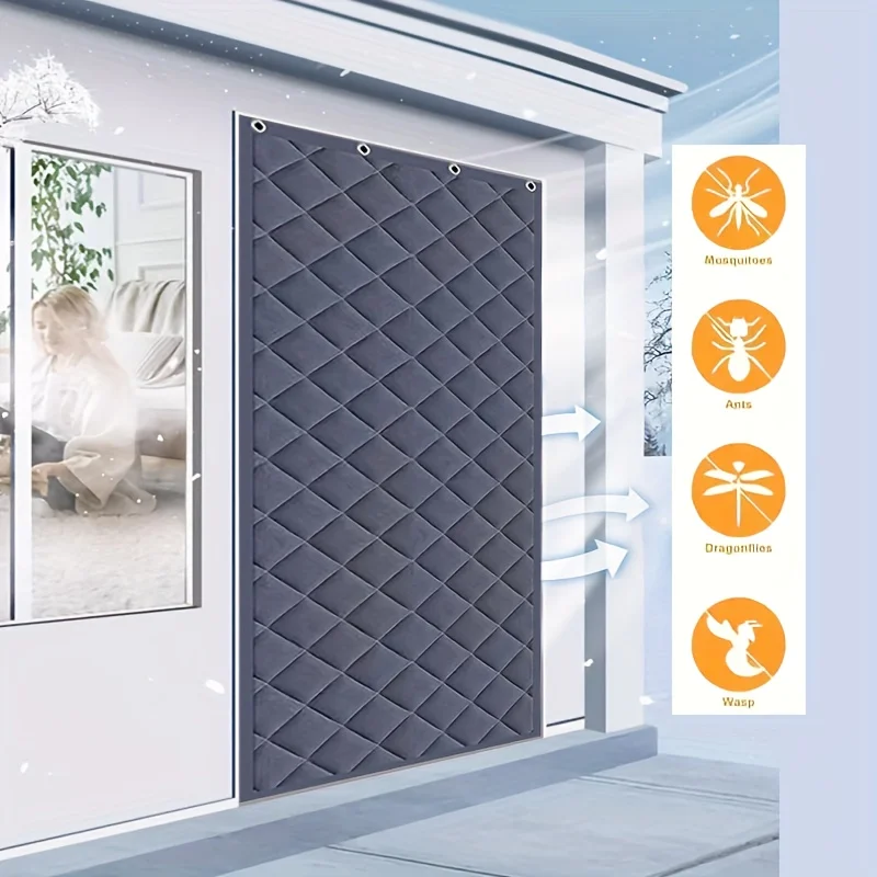 

Oxford Thermal Door Curtain Magnetic Adhesive Installation Windproof Winter Insulation with Pencil Hole for Living Room Office