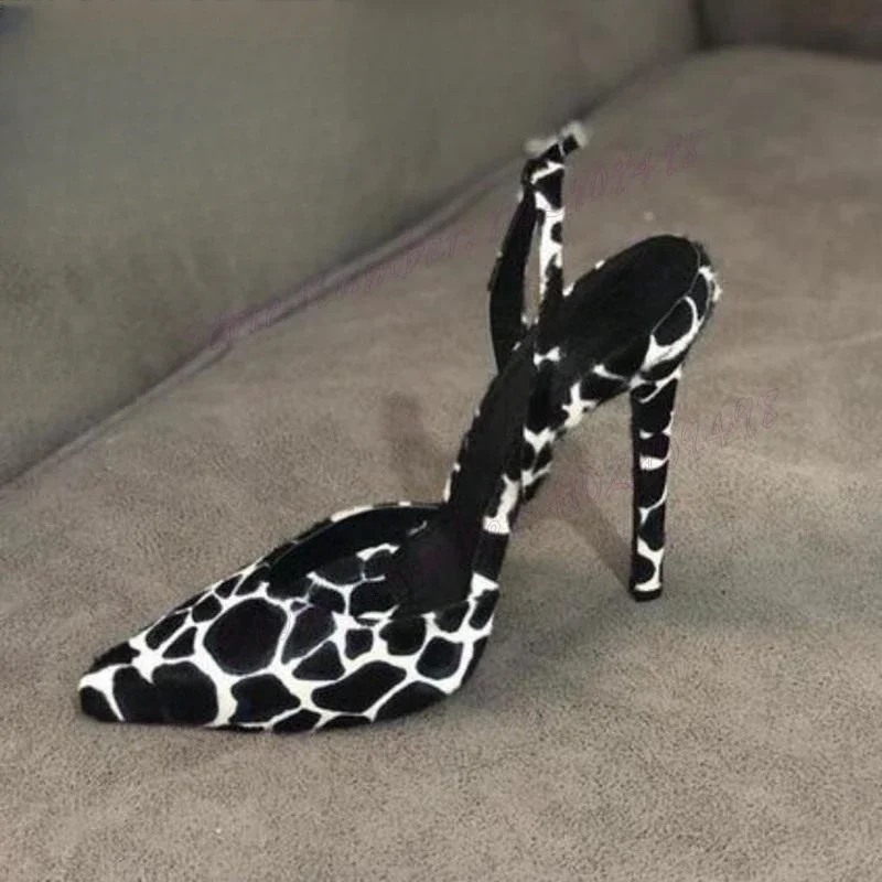 Cow Pattern Slingback Pointed Toe Pumps Cut Heels Shoes for Women Thin High Heels Sexy Party Shoes 2023 Zapatos Para Mujere