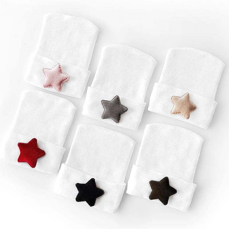 Newborn Velvet Love Starfish Pentagram Knit Hats Children Girls Beanie Infant Cotton Bonnet Toddler Baby Kids Enfant Beanie Caps
