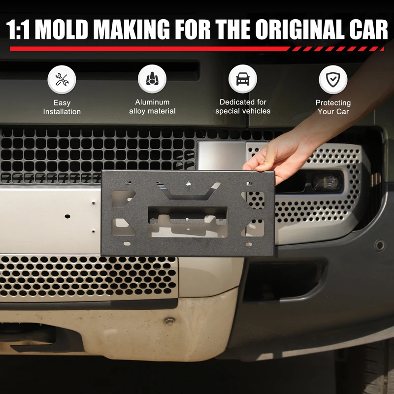 

1Pcs Aluminum Alloy For Land Rover Defender 90 110 130 2020-2025+ Car Front Bumper License Plate Rack Parts (Japanese Version)
