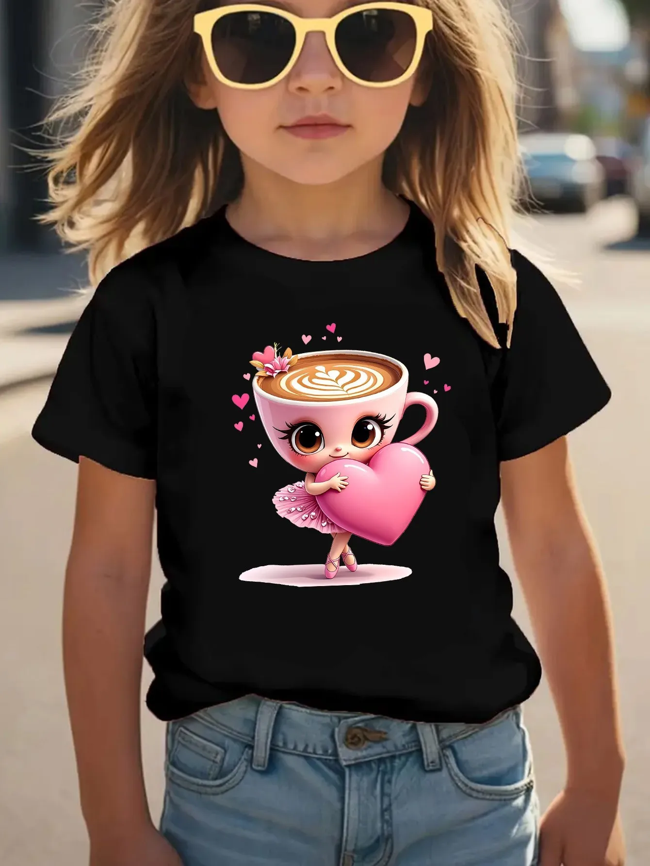 BALLERINA CAPPUCCINA Camiseta casual de manga corta para niños con letras doradas Top con estampado de capuchino de bailarina de dibujos animados
