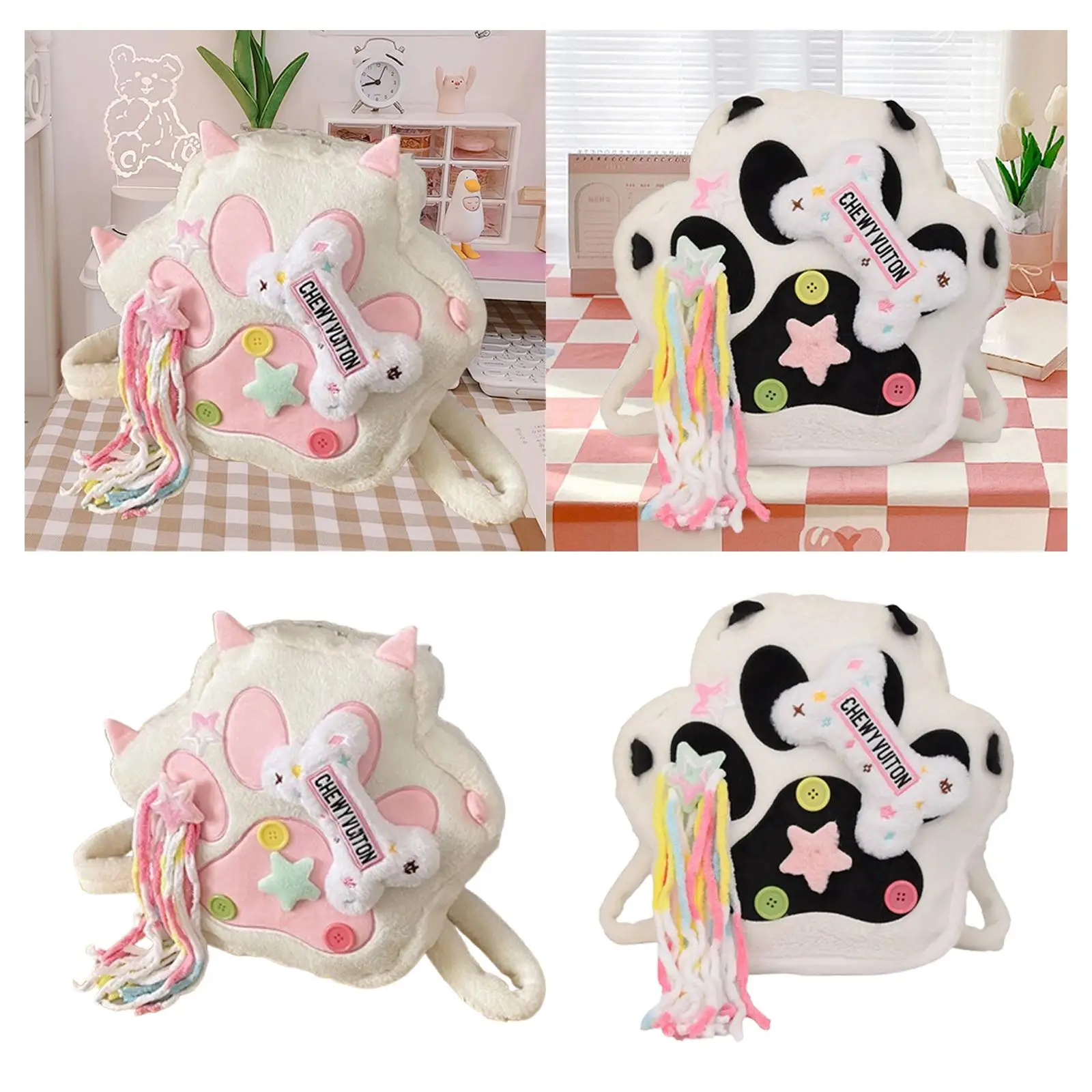 Mochila de felpa de dibujos animados, bolso versátil para estudiantes con forma de garra de gato