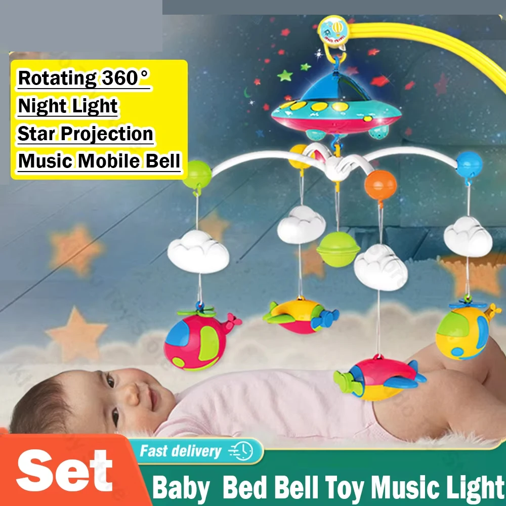 Karuzela nad łóżeczko dla niemowląt 0-72 miesiące, obrotowa, muzyczna, z projekcją, lampka nocna, zabawka do łóżeczka, prezent na Boże Narodzenie dla maluchów