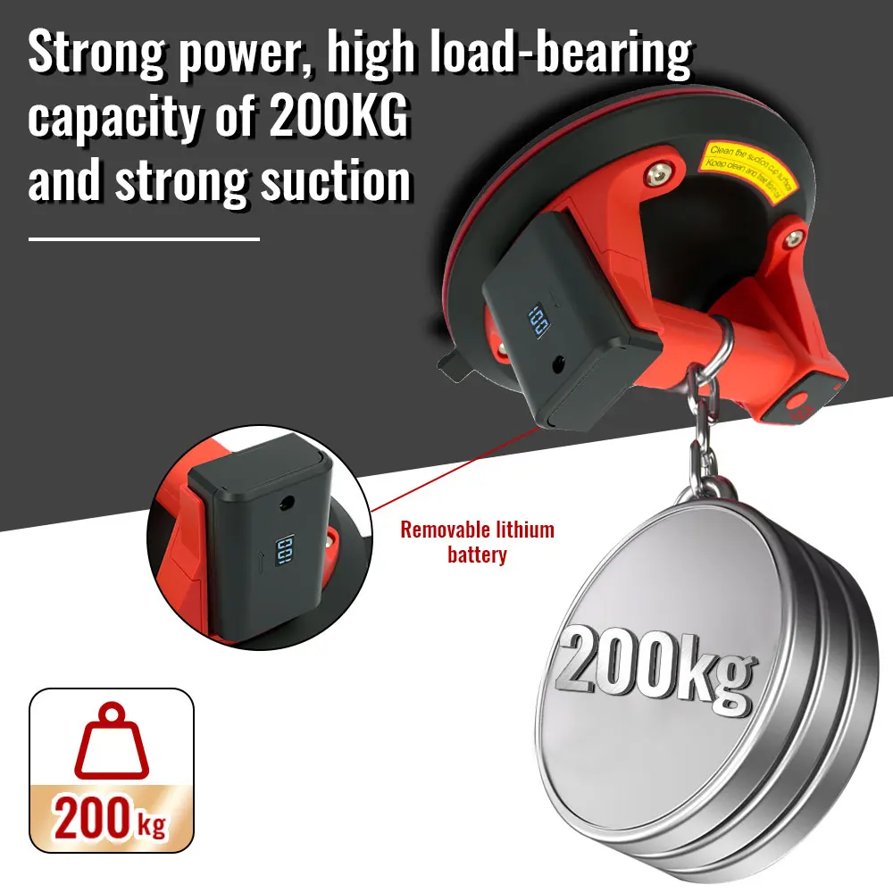 Protable 200KG industrial grade suction cup with large display screen and large capacity lithium battery, easy to operate