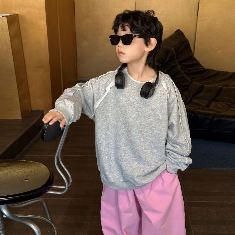 

Boys Crew Neck Sweater Children's 2026 Spring and Autumn New Long Sleeve T-Shirt Loose Pullover Boys Top Trend