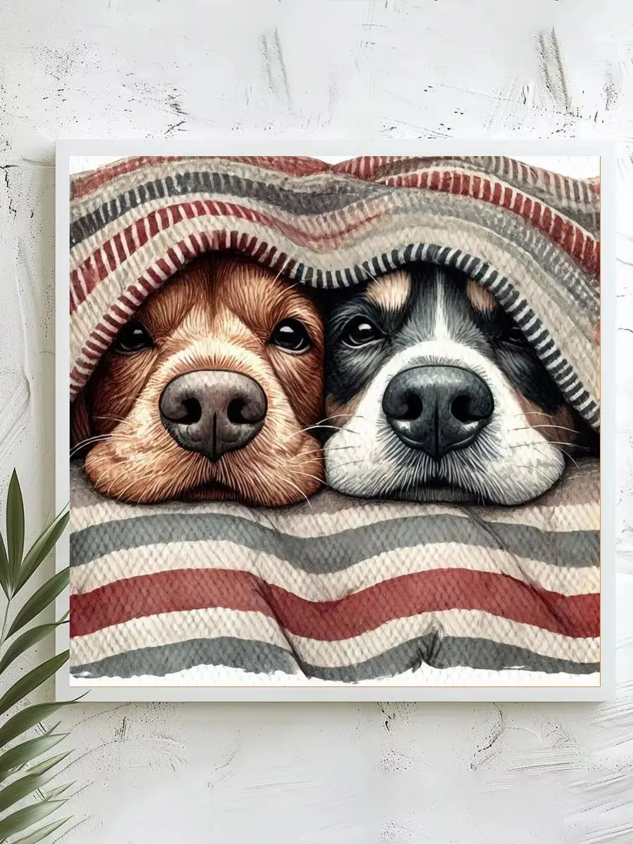 1 Stück 40x40 cm/15,74 Zoll, 11Ct/14Ct Kreuzstich-Set, DIY Valentinstagsgeschenk, Stickerei-Set für Festlichkeiten, Hunde unter der Decke – Detail 1