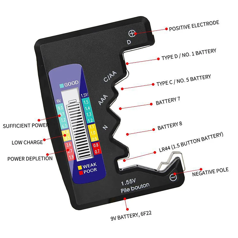 1PC Digital Battery Tester C D N AA AAA 3V Button Cell Capacity Check Detector LCD Display Capacitance Diagnostic Tool Portable