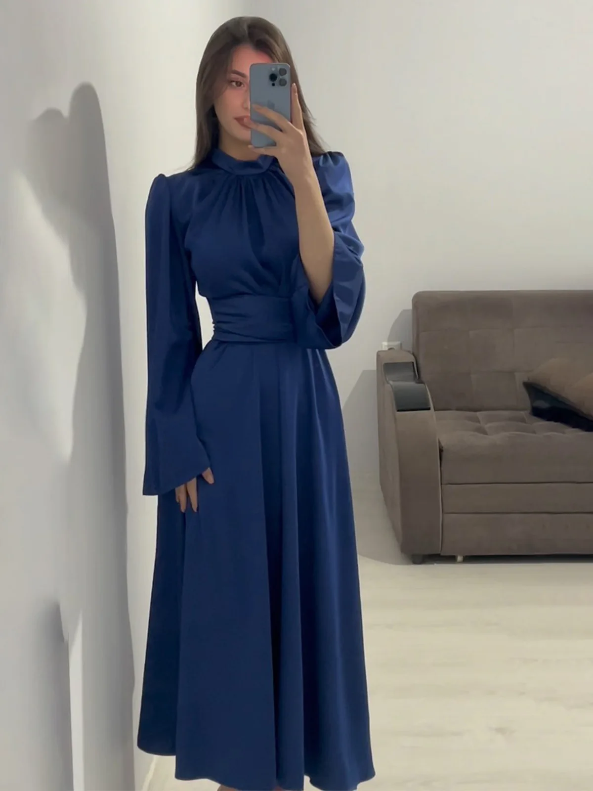 Vestido largo con volantes para mujer, prenda de vestir elegante, ajustada, con cordones, color liso, Estilo Vintage, 2024