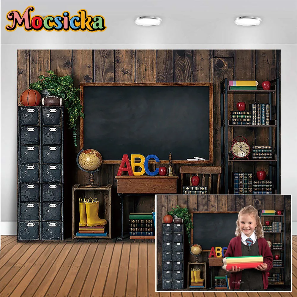 

Mocsicka Back to School Kids Baby Shower Backdrop for Studio Photography Blackboard Book Decor Classroom Photobooth Background