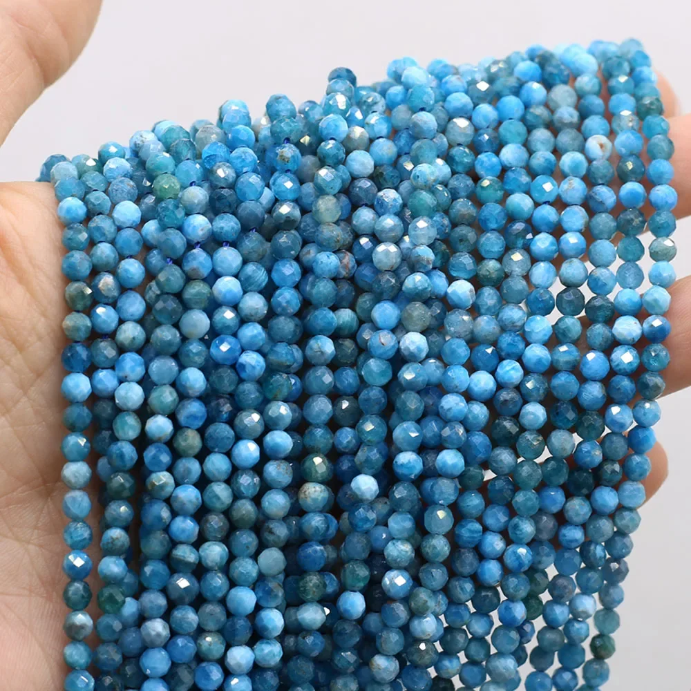 2/3/4mm Natural Stone Apatite Beads Round Faceted Loose Beads for Jewelry Making Supplies DIY Necklace Bracelet Accessories 38cm