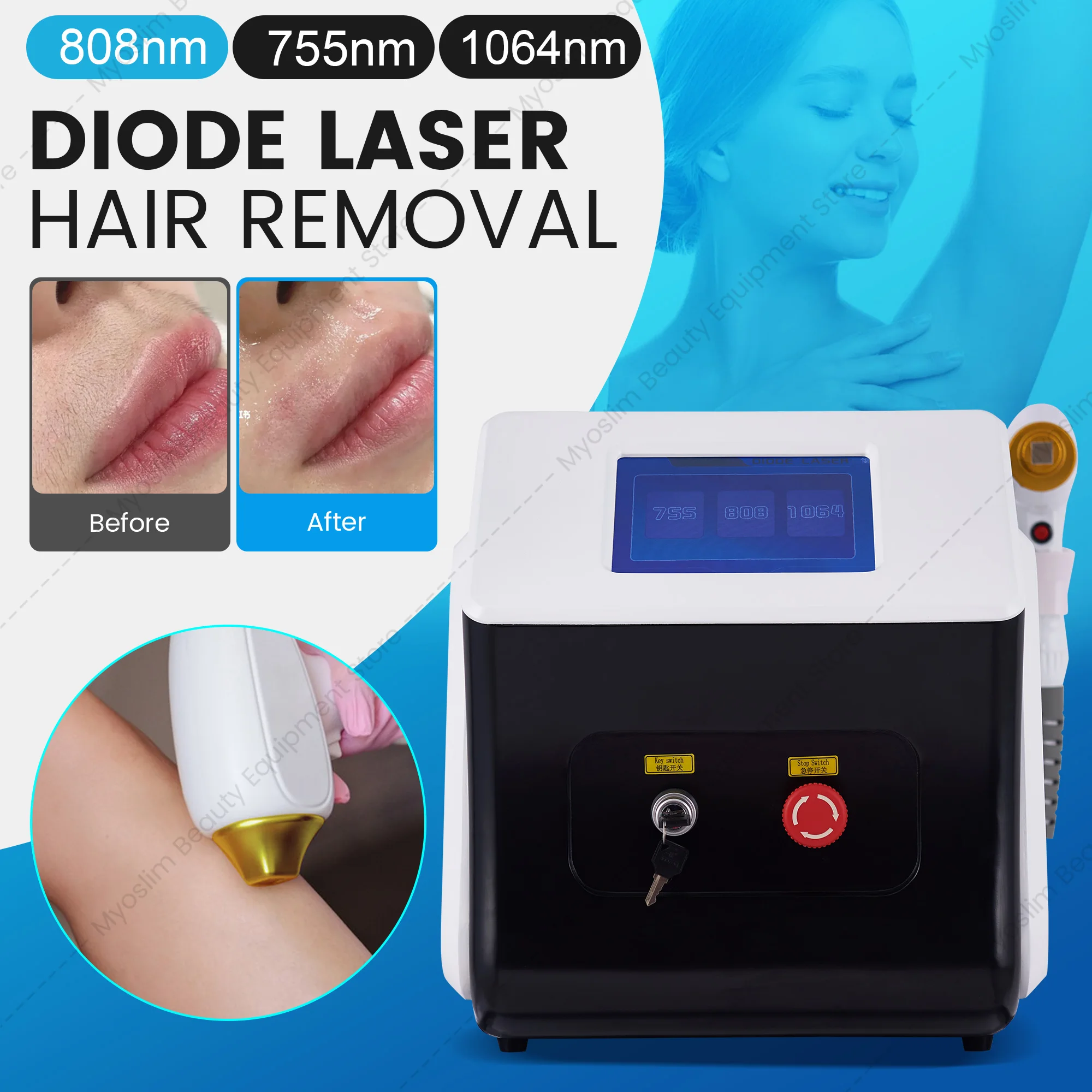 Ice Cooling 3‑Wavelength Diode Epilator 755 808 1064nm Painless Hair Removal Machine For Armpit Bikini Full Body Salon Beauty