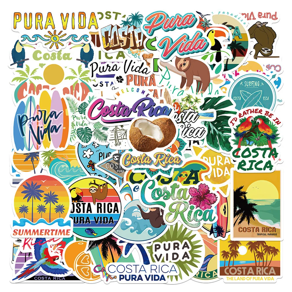 

10/30/50pcs Costa Rica Travel City Stickers Summertime Landscape Cartoon Decals Water Bottle Suitcase Phone Sticker Decoration