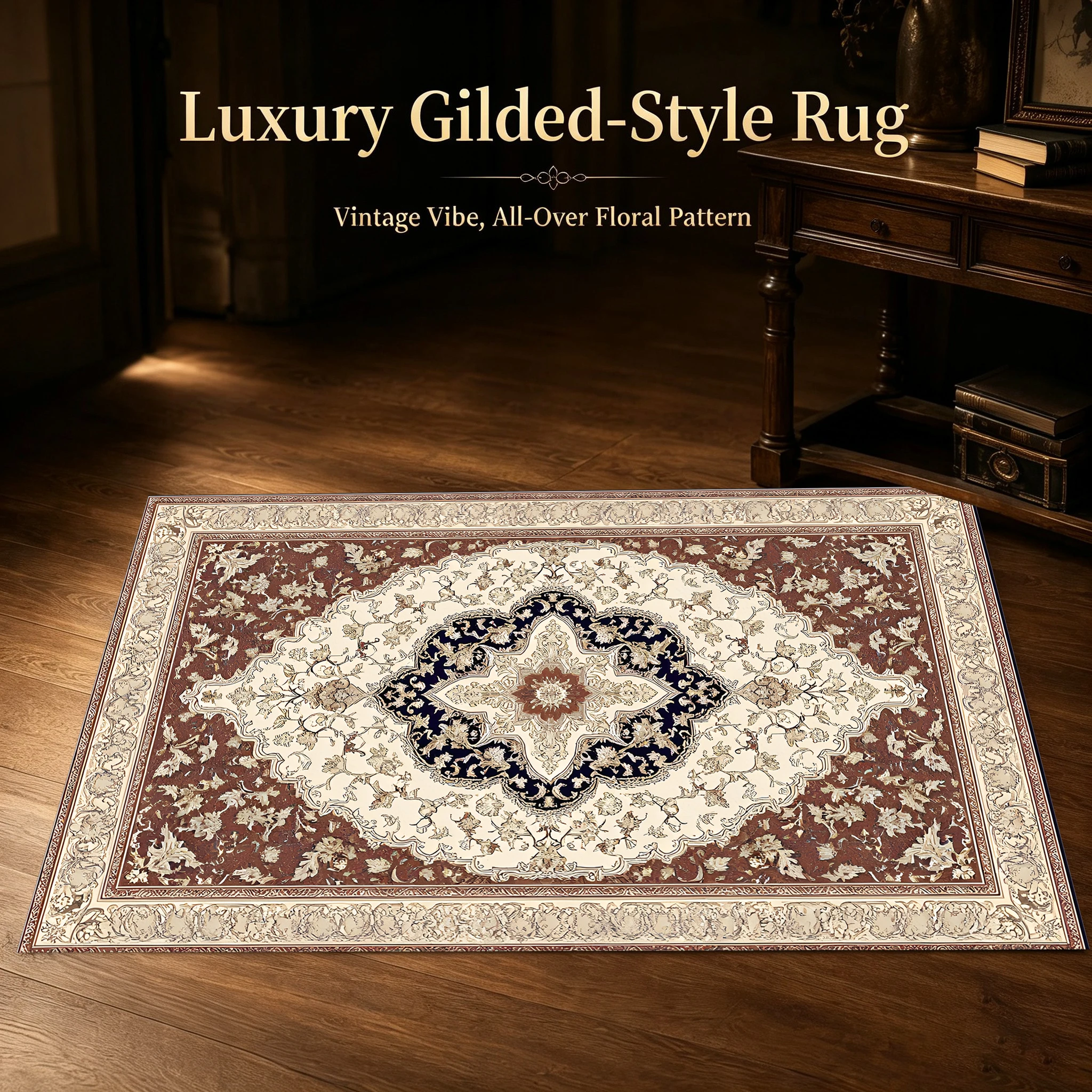 Reddish Brown Persian Diamond Velvet Area Rug, Vintage for Living Room Bedroom, Christmas Autumn Winter