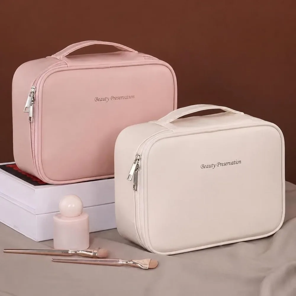 New Double Layer Cosmetic Bag Zippered Waterproof Makeup Bag Large Capacity Cosmetics Organizer