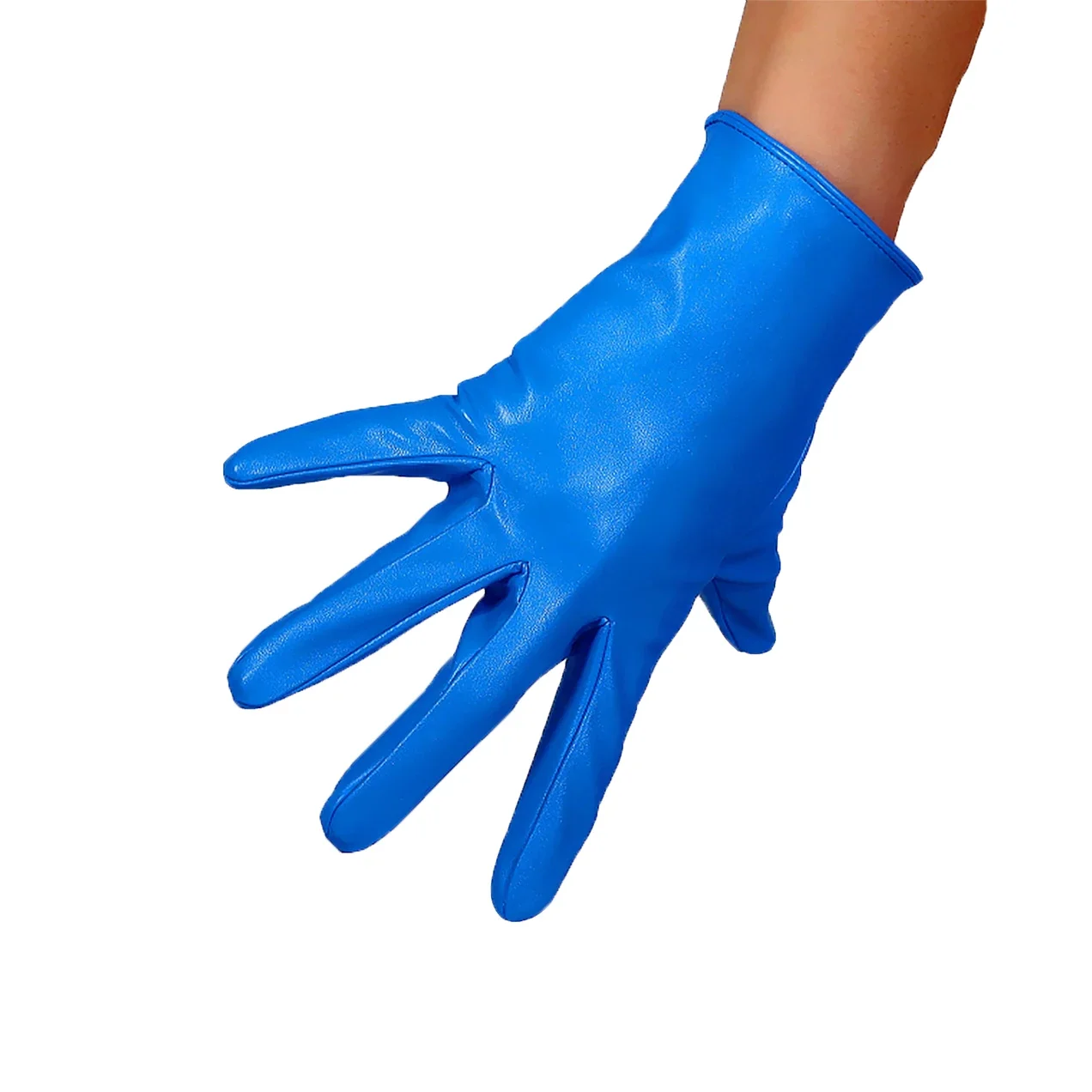 Womens Short Wrist Winter Driving GLOVES Klein Blue Faux Leather Daily Use Halloween Party Dance Costume Fashion Cosplay Glove