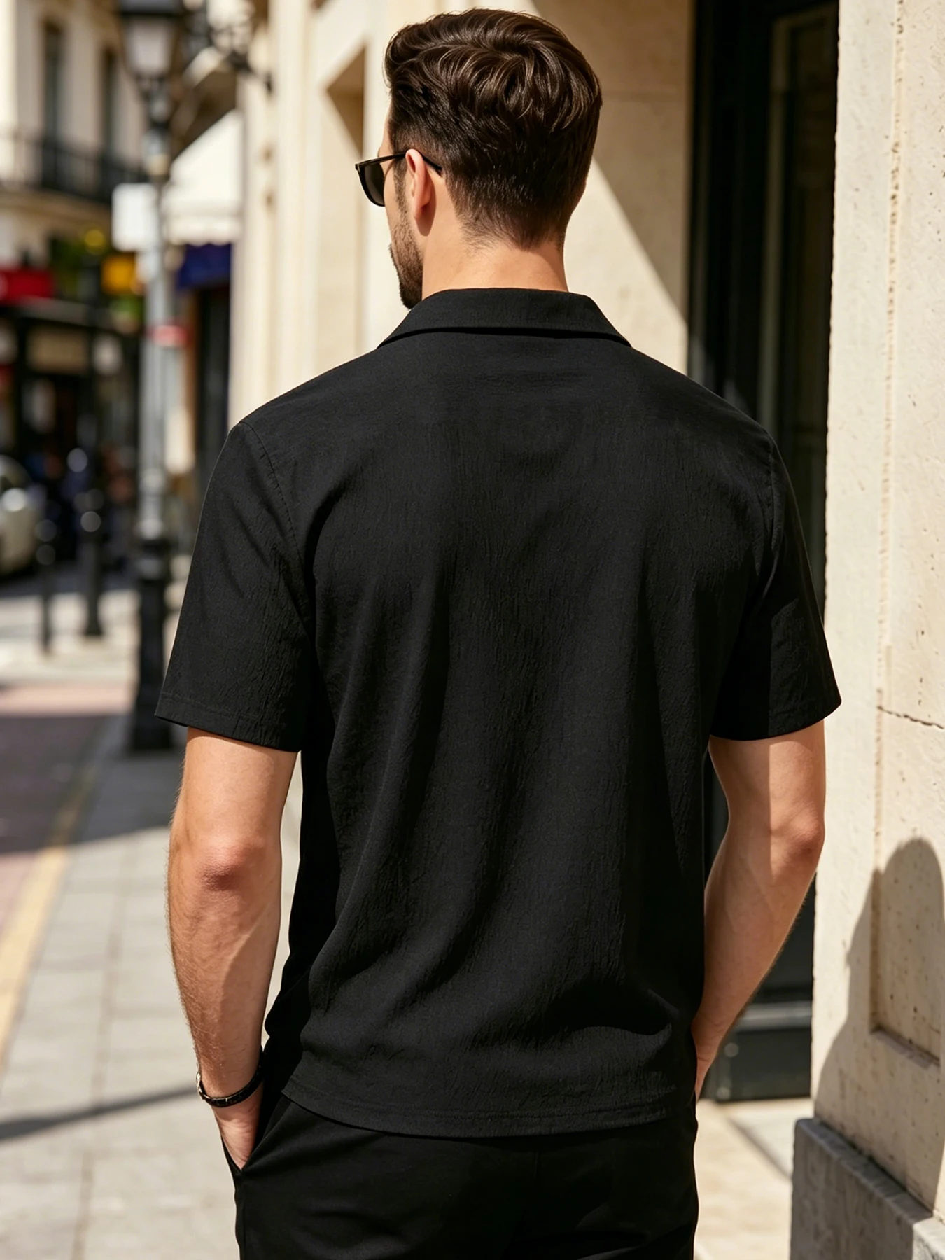 Soft Lightweight Crinkle Woven Men Camp Collar Shirt Classic Button Placket Short Sleeve Tops Suitable For Beach Vacation Urban