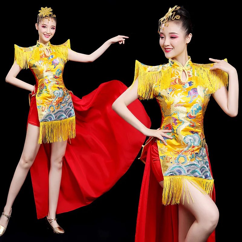 Modern drum performance dress for women in spring, new Chinese style drum stand, Chinese style ancient style, majestic and trend