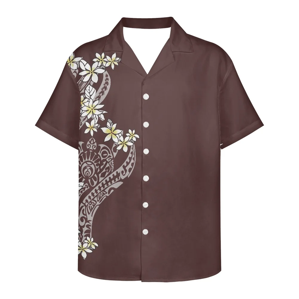 Summer Shirts Men Printed Hawaii Turtle Frangipani Print  Design Shirt For Men Summer Designer Own Logo Custom Button Down Shir