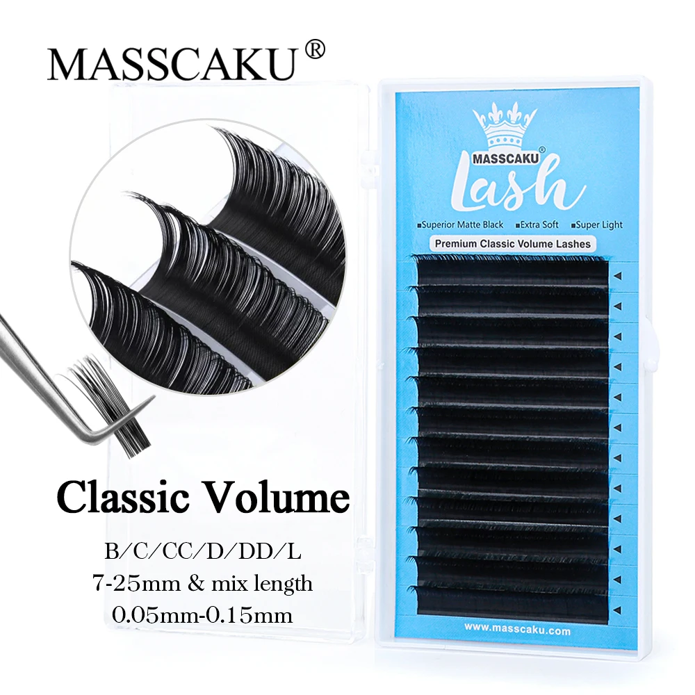 MASSCAKU Classic Volume Lashes All Sizes Individual Eyelashes False Mink For Building Silk Russian Volume Cashmere Lashes Makeup