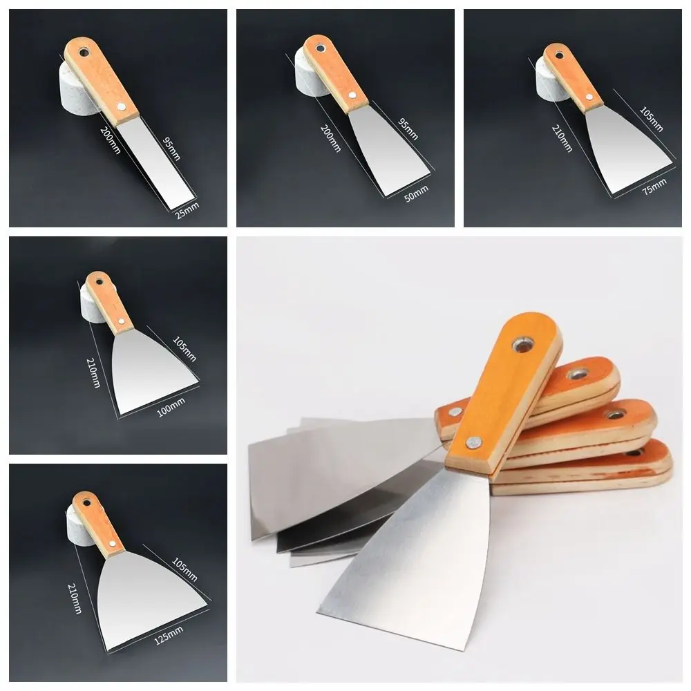 Stainless Steel Cleaning Scraper Non-slip Handle Scrape Surfaces Paint Tools Lay Plaster Materials Wood Handle Cleaning Trowel