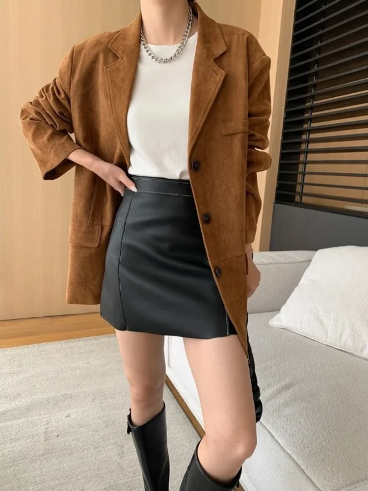 UCXQ Vintage Blazer Coat European Style Single Breasted Long Sleeve Loose All Match Casual Jacket Women 2024 Spring Autumn A9810