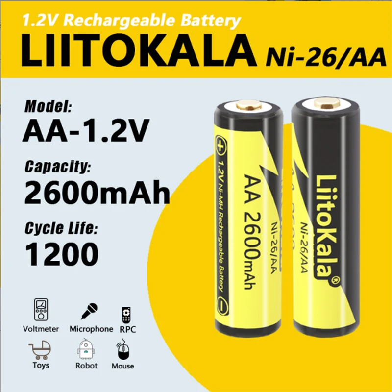 

1-30PCS LiitoKala Ni-26/AA 1.2V 2600mAh Ni-MH AA Rechargeable Battery For Flashlight Toy Camera AA Pre-Charged Battery