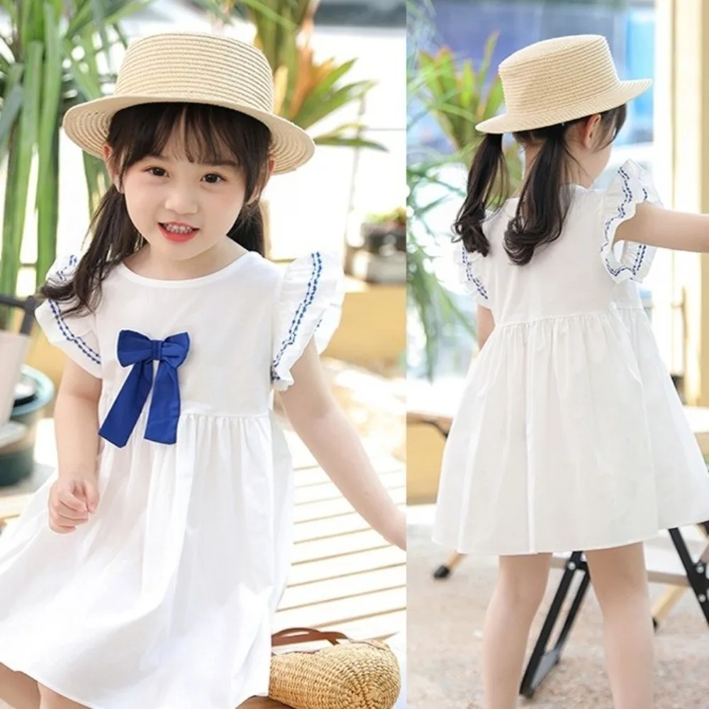 Casual Cotton Baby Girls Dresses Sleeveless Breathable Kids Sundress Dresses Bowknot Ruffle Cute Princess Dresses Birthday Party