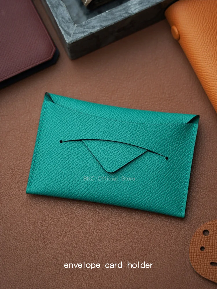 Envelope card package Holder Epsom Calfskin Full Handmade Waxed Saddle Stitch Travel Wallet，Travel Card Holder ，color blocking