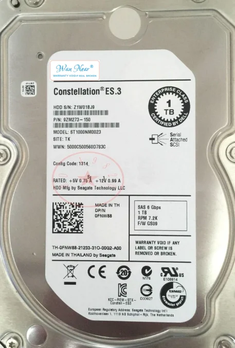 

Для сервера 1T 3,5 "SAS 6GB ST100NM0001 740YX