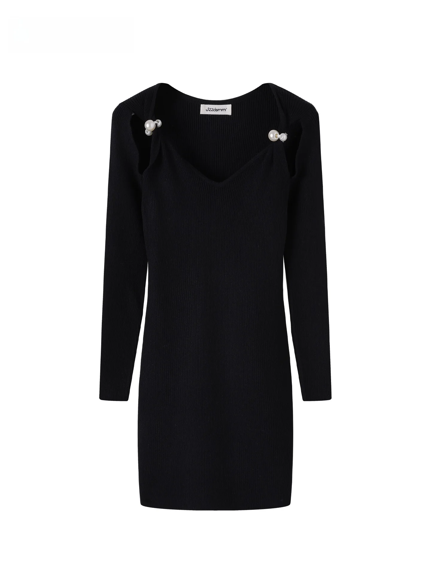 

JZZDEMM Вязаное женское платье с бисерным декором, облегающее, с длинными рукавами, миди-юбка, французский стиль, из мягкой ткани, для повседневной носки