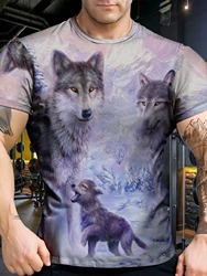 2024 Wolf T Shirt For Mens Animal Print Short Sleeve Top 3D Casual Street Man's T-shirt Oversized Tee Shirt Men Vintage Clothing