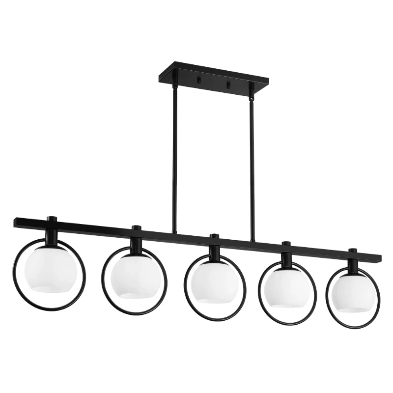 -Light Adjustable Chandelier with Glass Shades Black Metal Frame Pendant Light Fixture Hanging Lighting for High Ceiling